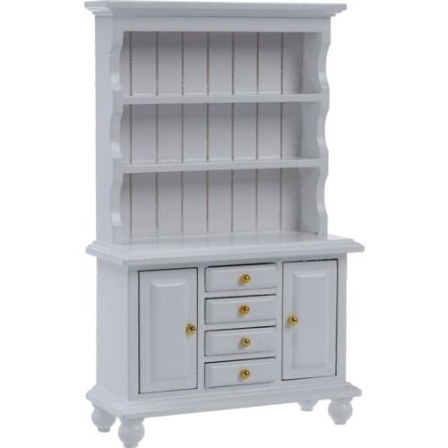 1/12 Dollhouse Miniature Furniture Multifunction Wood Cabinet Bookcase White
