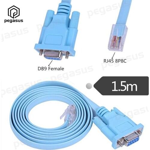 1.5 Meters RJ45 8P8C Male to 9 Pin RS232 RS-232 DB9 Female Plug Router Blue Flat Cable