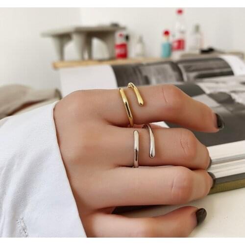 1PC 18K Gold Authentic S925 Sterling Silver Fine Jewelry Lovers' Double Rows Line ring Adjust TLJ1460