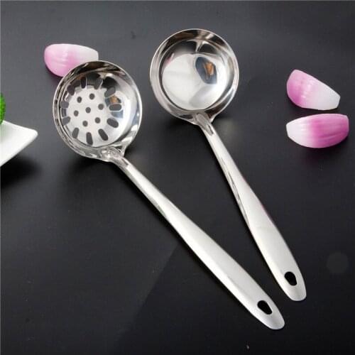 1Pcs Slotted Spoon Soup Ladle Stainless Steel Thickening Long Handle Soup Spoon Cooking Skimmer Kitchen Cooking Utensils