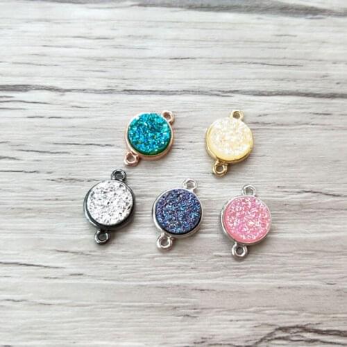 10pcs Mix Color Natural druse geode Quartz Titanium Stone charm connector Double Bail DIY Making Bracelet Jewelry CT444