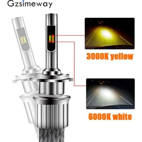 2pc dual color car headlight H11 LED D2H D2S h4 h1 HB3 9005 H7 H3 hb4 H27 H9 9004 880 881 50W 12V 3000k 6000K H8 LED fog lamps