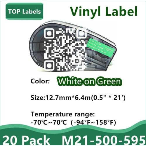 20 Pack High Tape M21-500-595 Ribbon Vinyl Labels White on Green for BMP21-PLUS,BMP21 LAB,IDPAL LABPAL Label Printer 0.5" *21