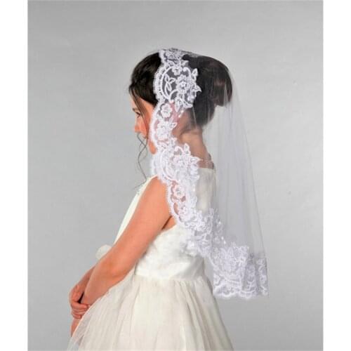 2019 ISHSY Wedding Flower Girls First communion Veils Applique Edge One Layer Children Kids Tulle Veil Voile Fille velo de Novia