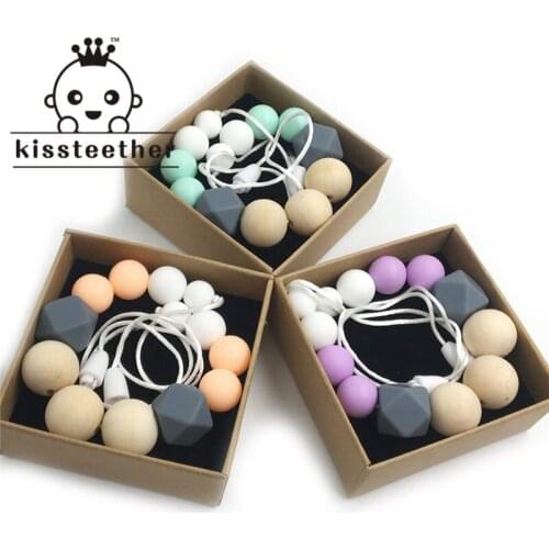 3pc Baby Teether Nursing Necklace Food Grade Silicone Teether Wooden Bead Teether Nature Safe Organic Baby Necklace Teether Toy