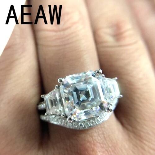 4.0carat 9x9mm Asscher Cut Moissanite Ring Set DEF Color Excellent Matching Band Ring For Women Solid 14K White Gold