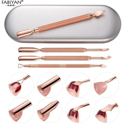 Stainless Steel 4Pcs With Box Rose Gold Cuticle Pusher Nail Art Manicure Cleaning Tools Pedicure Nail Polish Dead Skin Remover