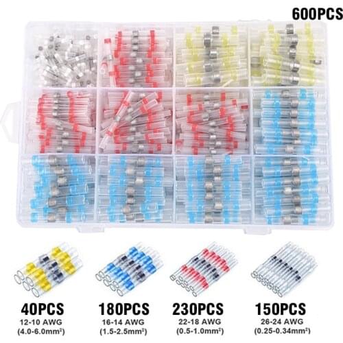600Pcs Solder Seal Wire Connectors - Heat Shrink Solder Butt Connectors - Solder Connector Kit - Automotive Marine Insulated