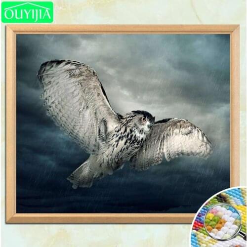 OUYIJIA Owl In Rain Under Dark Clouds 5D DIY Diamond Painting Full Square Diamond Embroidery Rhinestone Mosaic Handwork Painting