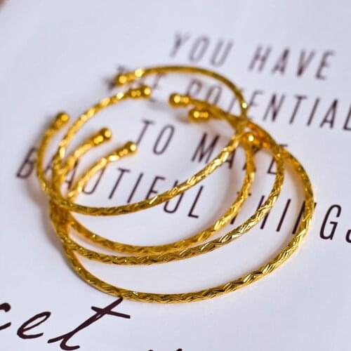 Annayoyo 4pcs/Lot Dubai Wedding Bangles Ethiopian Jewelry Gold Color Africa Bracelets Women Arab Birthday Jewelry Gifts
