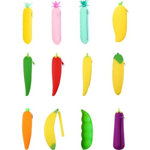 Eggplant Bean Pod Pen Shaped Silicone Pen Bag Student Pencil Bag Primary And Secondary School Stationery Pencil Case