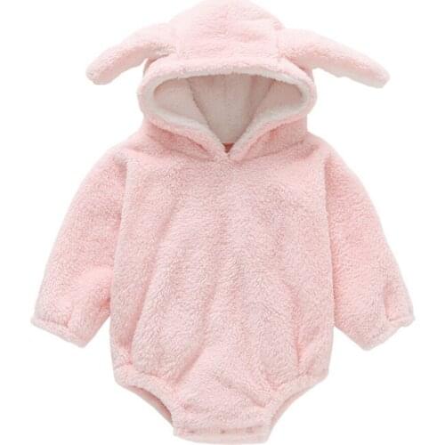 Cute Kids Baby Boys Girls Clothes Long Sleeve Velvet Rabbit Ears Hoodied Bodysuit Autumn Winter Warm Casual Outfits
