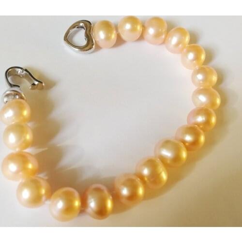 8-9mm Pink pearl Bracelet Heart clasp Real Natural Freshwater Pearl Woman Jewelry 15cm 20cm 6inch 8inch 9