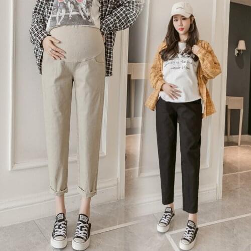 2003# Maternity Pants Summer Casual Pants High Waist Plain Color Loose Comfy Belly Support Pants Maternity Trousers