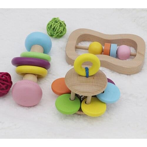 Baby Beech Teether Rattle Wooden Babies Teething Toy Sound Teether Beech Teething Soother Molar Newborn Solid Teether For Teeth