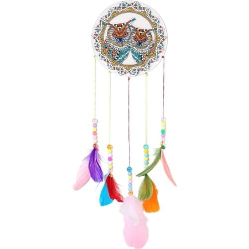 DIY 5D Diamond Painting Kits for Adults Beginner Owl Wind Chime with Feather Beads Embroidery Wall Home Decor QW