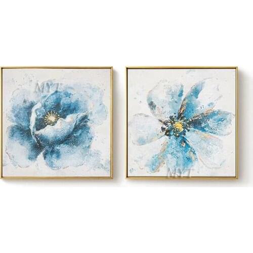 Two Beautiful Paintings Of Blue Flowers 100% Handpainted Wall Art Home Decor Picture Modern On Canvas High Quality Frameless