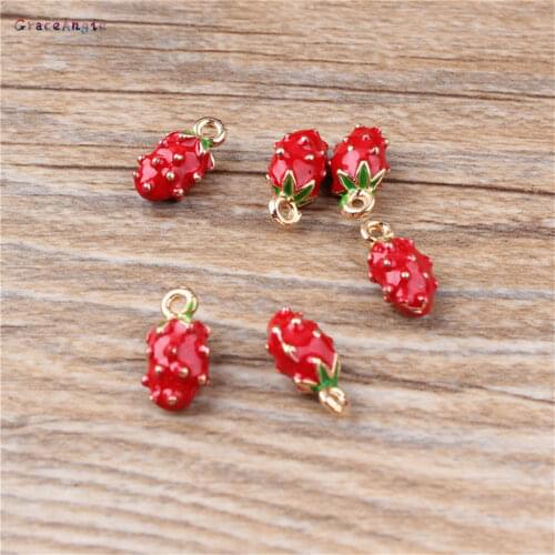 GraceAngie 10pcs Alloy Cute Red Strawberry Enamel Charms Bracelet Necklace Pendant Women Girl Earrings DIY Jewelry Accessory