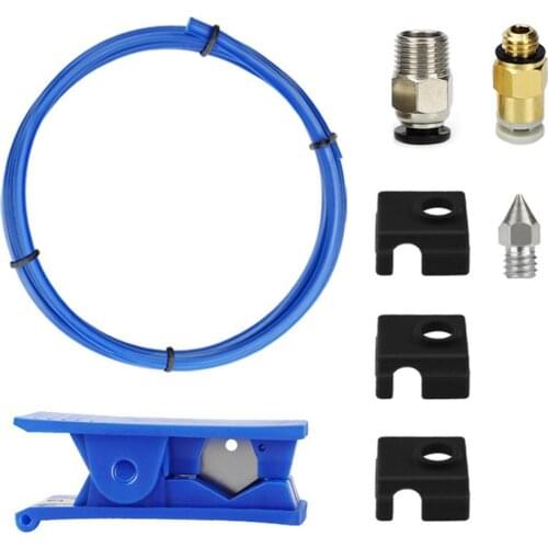 3D Printer Kit For CR-10 Ender MK8 Loading Pipe Tube + PTFE Tube Cutter + Pneumatic Connector + Nozzle + Heating Block Cover