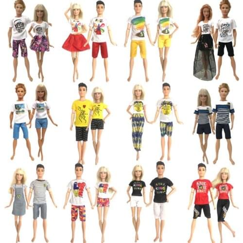 1 Pcs Love Couple Suit Fashionable Dress Casual Cute Pattern Shirt For Barbie Doll Accessories 199A3 JJ