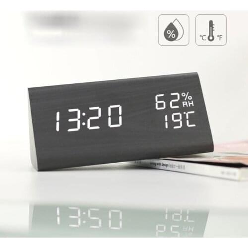 Creative Triangle Wooden Clock Multifunctional Voice-activated Temperature and Humidity Wooden Digital Electronic Alarm Clock