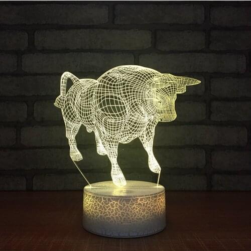 Bull 3d Lamp 7 Colors Remote Control Touch Crack Creative Gift Night Lamp Lovely cartoon childrens toys 3d Light Fixtures
