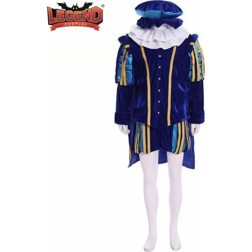 Queen Elizabeth Tudor Period Medieval Men cosplay blue outfit Vintage Mens Costumes Medieval Renaissance blue Gown with cape