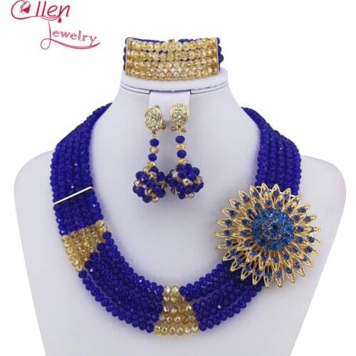 Royalblue Nigerian Wedding Bride Jewelry Set party Costume women Necklace Bracelet Earrings african beads jewelry set N0051