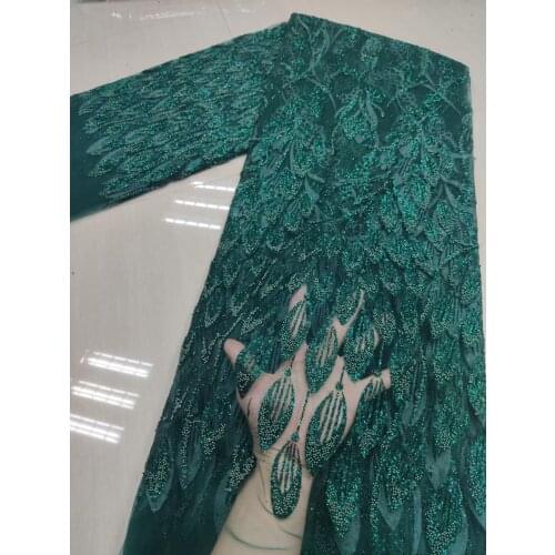 Nigerian Lace Fabric 2021 High Quality Lace With Beads Latest African Embroidery Tulle Lace Fabric French Lace For Wedding 5yard