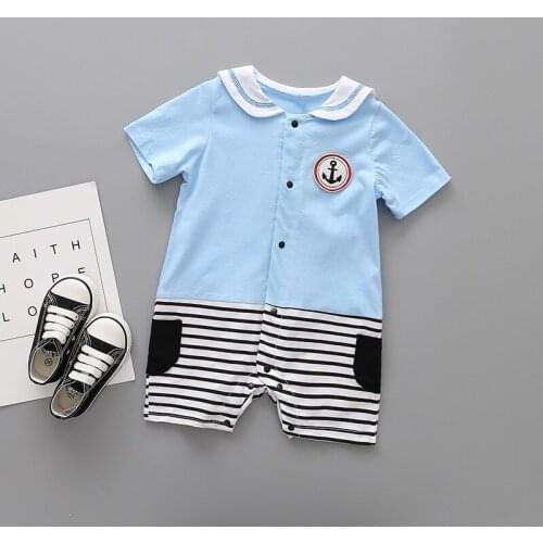Baby clothing boy girl infant romper short sleeve 2018 summer lapel newborn Stripe cotton comfortable boxer climb clothes