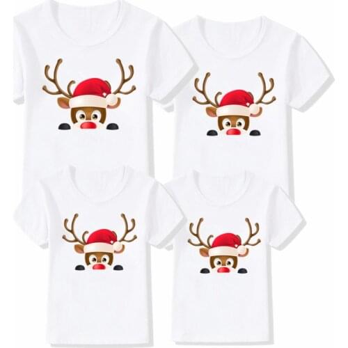 Family Matching Mother Father Kid Christmas Clothes Family Look White Short Sleeve Tops Blouse Reindeer Xmas Boy Girl Clothes