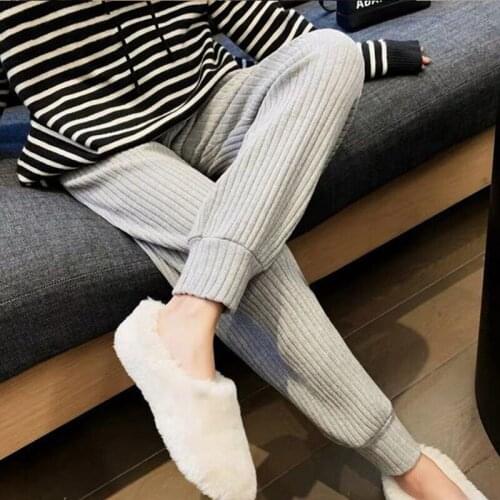329# Autumn Thick Knitted Maternity Pants High Waist Belly Casual Pants Clothes for Pregnant Women Pregnancy Straight Trousers