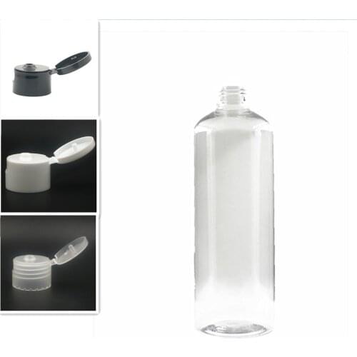 Empty white/black Dispensing Caps Plastic Bottles, 500ml clear PET bottle with flit top cap