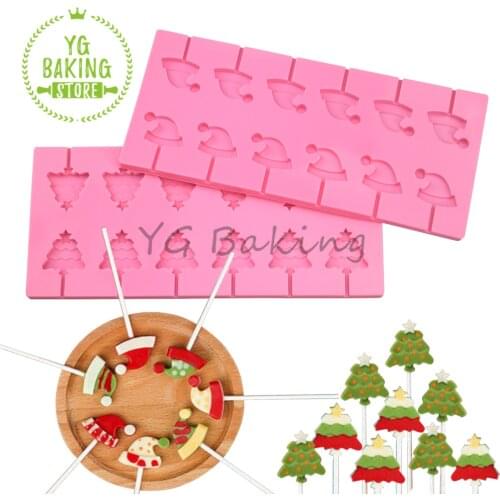 Christmas Tree/Hat/Round/Heart/Easter Bunny/Flower/Butterfly/Star Lollipop Mould Silicone Mold 3D Snack Kitchen Tool Bakeware