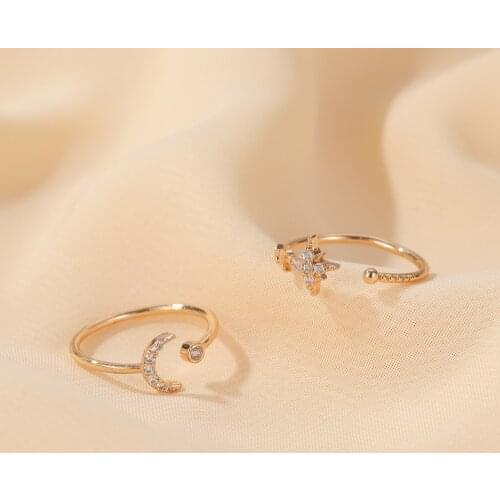 Crystal Star Moon Ring Gold Color Rings For Women New Jewelry Classic Resizable Ring Jewellery Anel Anillos Aneis Bague S166