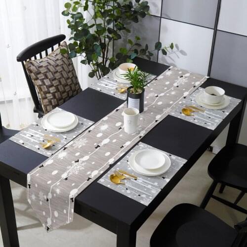 Grey Christmas Snowman Dots Table Runner Table Mats Cover For Home Wedding Banquet Festival Party Catering Hotel Decoration