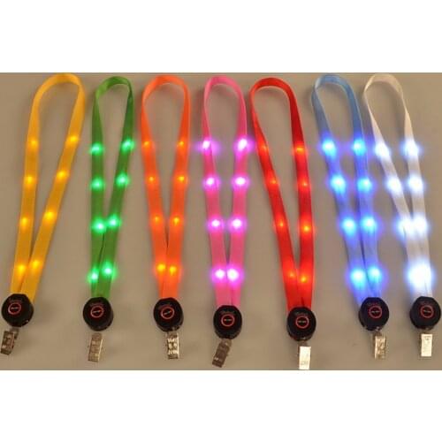 50pcs/lot LED Light Up Lanyard key chain ID Badge Necklace Keys Holder Hanging Rope Lanyard with light Glow in the Dark