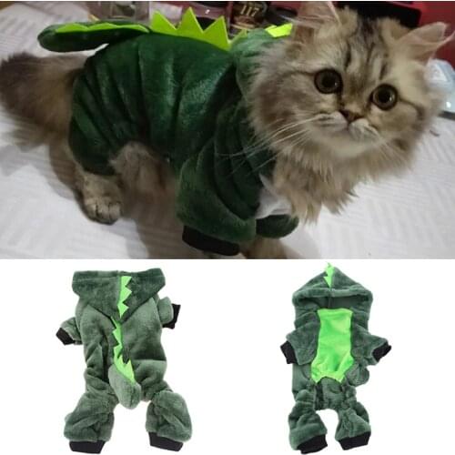 Funny Halloween Pet Cat Clothes for Cats Winter Warm Fleece Dinosaur Cat Dog Costume Jumpsuit Clothing Kitten Hooded Coat Jacket