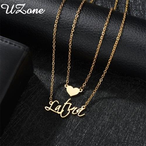 UZone 1-3 Layers Personalized Name Necklace Stainless Steel Double layer Custom Nameplate Necklaces for Women Feshion Wholesale