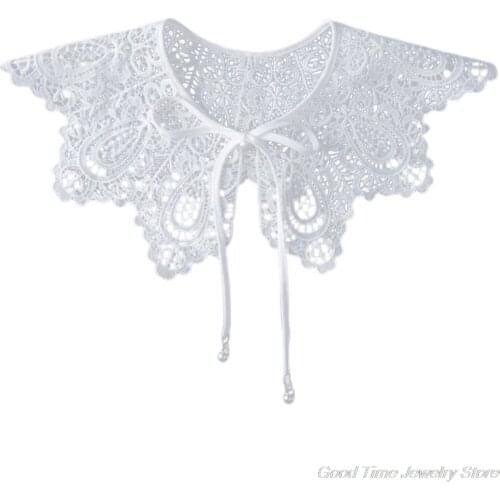 Vintage Style Womens Doll False Fake Collar Hollow Out Crochet Lace Half Shirt Necklace Shawl with Imitation Pearl Bowtie F19 21