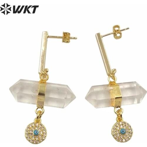WT-E632 Unique Style Arrival Stone Lady Earring Bullet Design Stone Miro Pave Evil Eye Charm Earrings Jewelry