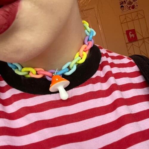 Y2K Jewelry Strawberry Mushroom Necklace For Women Cartoon Vintage Harajuku Resin Chain Necklace Charms 90s Aesthetic Gifts New