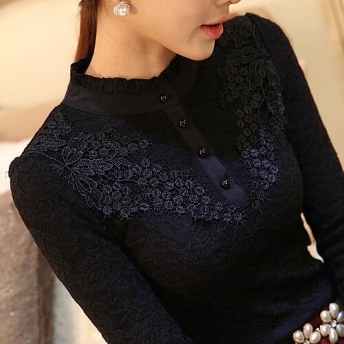 2020 Spring Autumn New Women Lace Embroidery Hollow Out Blouse Feminine Black Lace Primer Long Sleeves Shirt Plus Size 3XL Tops