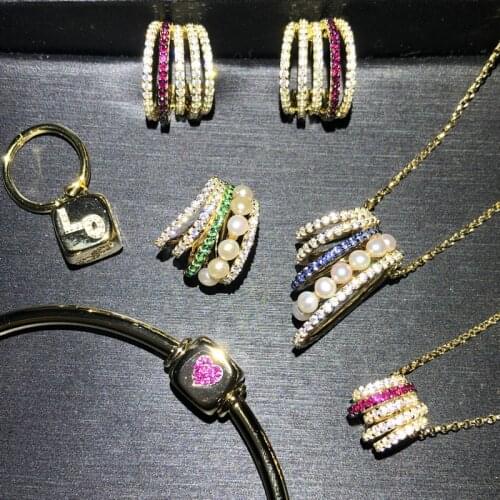 S925 sterling silver high-end brand multi-ring pearl earrings collection Retro 18K yellow gold womens jewelry accessories