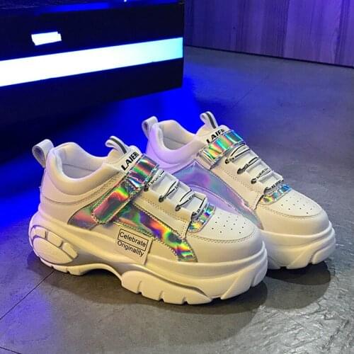 New Platform Sneakers Ultra-light Trend Women Shoes Bling Explosions Thick-soled Lace-up High-heeled Ladies Shoes Woman CR-46