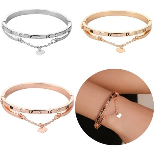 Hot Luxury Rose Gold Stainless Steel Bracelets Bangles Female Heart Forever Love Brand Charm Bracelet for Women Famous Jewelry