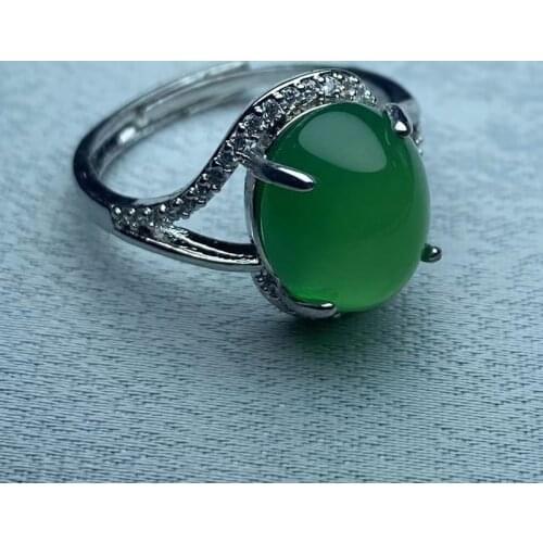 Womens S925 Sliver Rings Blue Green Agate Ring Inlaid Zircon Chalcedony Ring Adjustable Rim Gift for Females Fine Jewelry