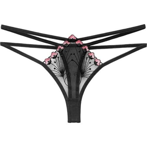 Embroidered Women Underwear Thongs Sexy Hollow Out Net Gauze G String Low Waist Panty Female Panties Erotic Lingerie