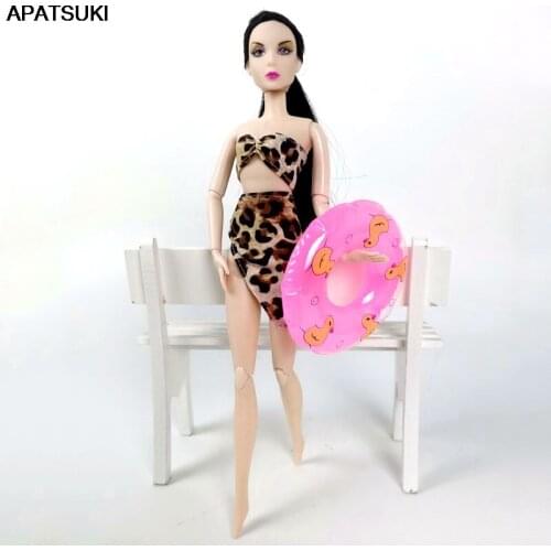1set Sexy Leopard Bikini for Barbie Dolls Clothes Beach & Lifebuoy Bathing Swimwear For 1/6 BJD Doll Accessories Kids Toy