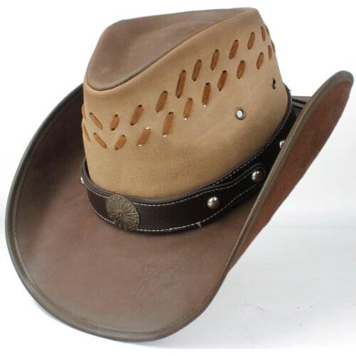 100% Leather Men Women Western Cowboy Hat Wide Brim Hat Outdoor Sombrero Hombre Cowgirl Hat